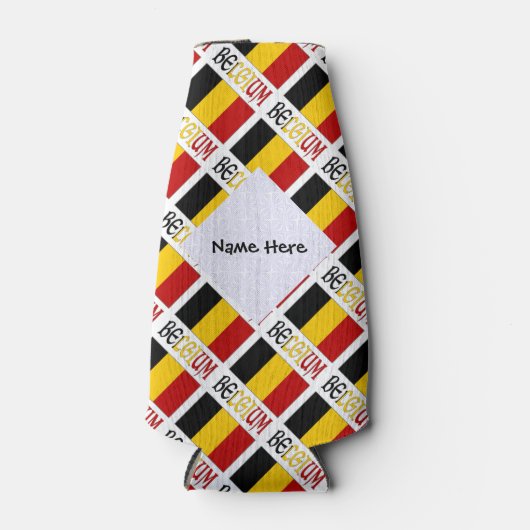 Belgium and Belgian Flag Tiled with Your Name Flesjeskoeler (Voorkant)