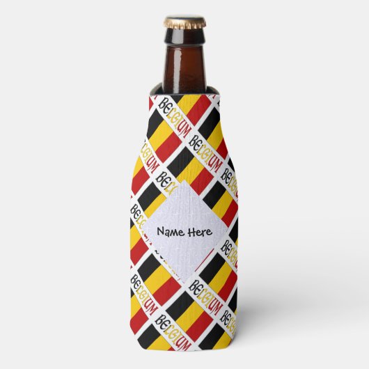 Belgium and Belgian Flag Tiled with Your Name Flesjeskoeler (Fles Voorkant)