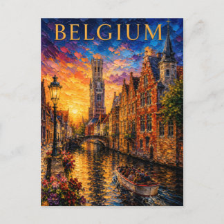 Belgium: Romantic Sunset Bruges Canal Art Souvenir Briefkaart