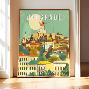 Belgrado Servië Poster Kunstprint, Stad Retro Vint