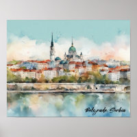 Belgrado Servië Silhouet Waterverf Schilderij