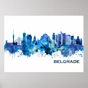 Belgrado Servië Skyline Blue Poster