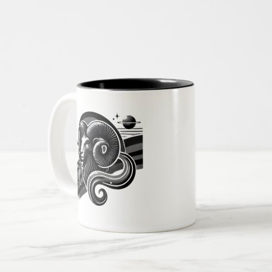 Bélier noir et blanc Zodiac Mug (Devant gauche)