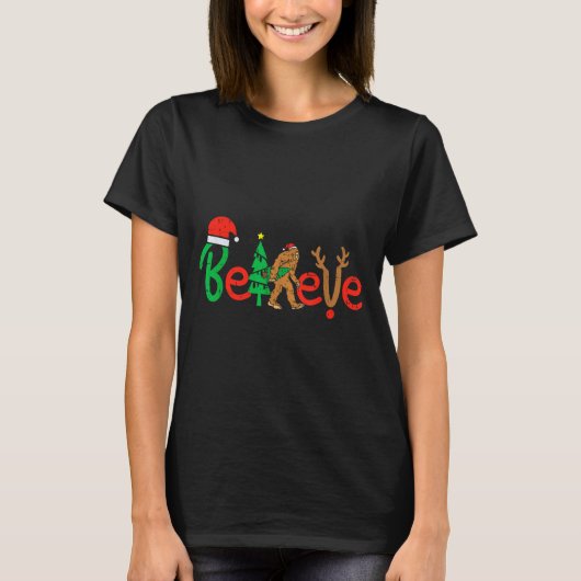 Believe Bigfoot Sasquatch Santa Reindeer Christmas T-shirt (Voorkant)