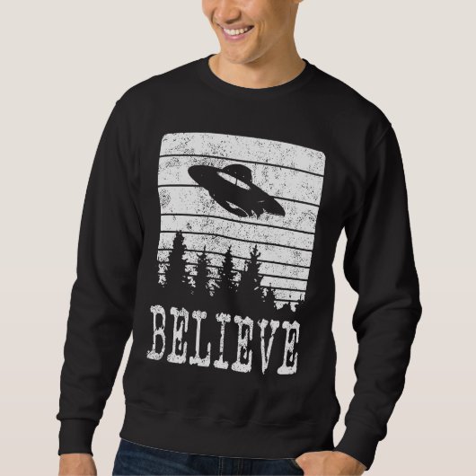 Believe Distressed Style Extraterrestrial UFO Trui (Voorkant)