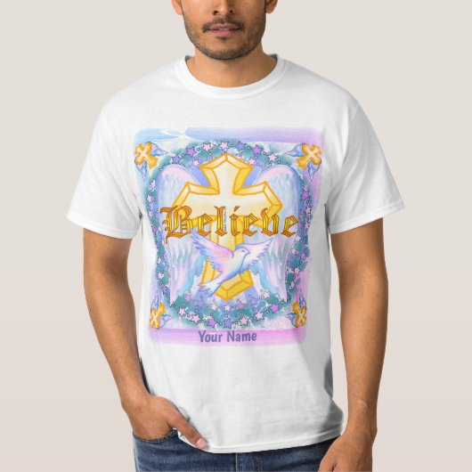 Believe Gold Christelijk Cross T-shirt (Voorkant)
