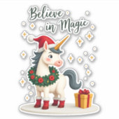Believe in Magic Festive Unicorn wearing a Christm Sticker (Voorkant)