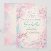 Believe In Magic Unicorn Invitation Editable (Devant / Derrière)
