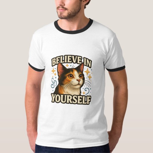 Believe in Yourself Inspirational Cat Design T-shirt (Voorkant)
