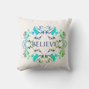 "Believe" Mandala in de kleuren blauw en groen op  Kussen