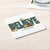 Believe nativity  vierkante kartonnen onderzetter (Schuin)