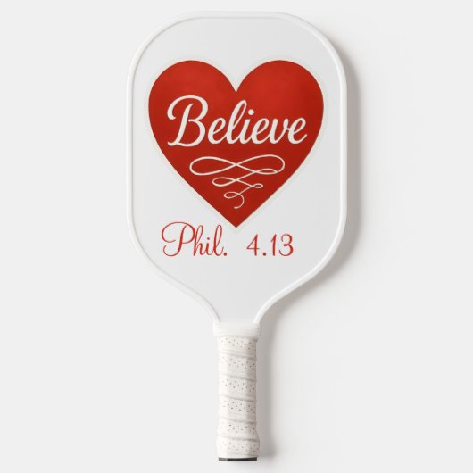 Believe red and white heart pickleball paddle (Voorkant)