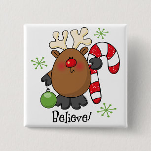 Believe Reindeer Vierkante Button 5,1 Cm