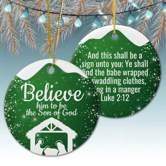 Believe, religious Christmas Nativity Scene ⛪️ 🎄 Keramisch Ornament