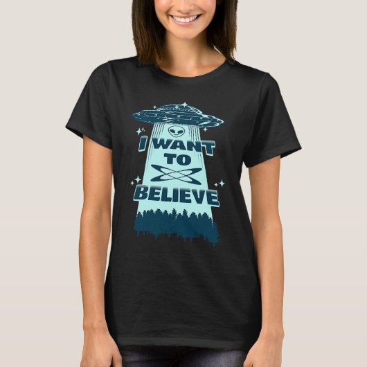 Believe UFO Spaceship Alien Retro Alien Believer T-shirt (Voorkant)