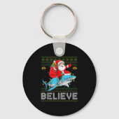 Believe Xmas Funny Santa Riding Shark Ugly Christm Sleutelhanger (Voorkant)