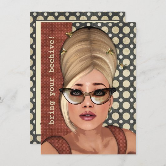 Belinda Beehive Retro Chic Medium Invitation Kaart (Voorkant / Achterkant)
