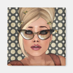 Belinda Beehive Retro Chic Square Magnet Magneet