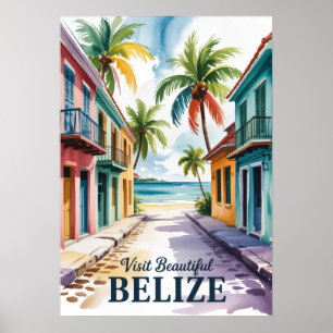 Belize Aquarel Reis Kunst Vintage Poster