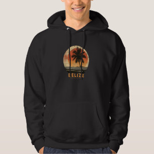 Belize Beach Travel Sunset Palm Trees Retr Hoodie