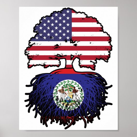 Belize Belizean American USA Tree Roots Flag Poster (Voorkant)