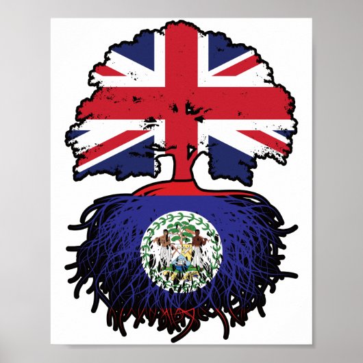 Belize Belizean British Tree Roots Flag Poster (Voorkant)