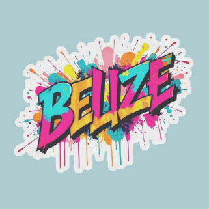 Belize blauwgroen graffiti stijl reisvakantie sticker