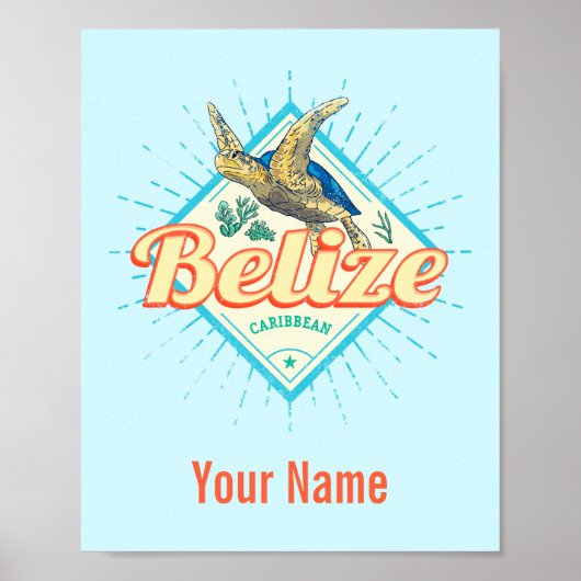 Belize Caribbean Retro Turtle Souvenir Poster (Voorkant)