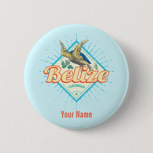 Belize Caribbean Retro Turtle Souvenir Ronde Button 5,7 Cm (Voorkant)