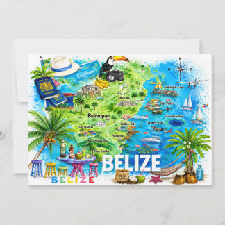 Belize Caribische geïllustreerde reisplattegrond a Kaart