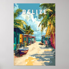 Belize Illustration Travel Art Vintage Poster