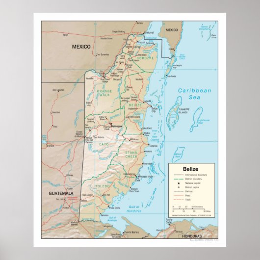 Belize Map (2003) Land in Midden-Amerika Poster (Voorkant)