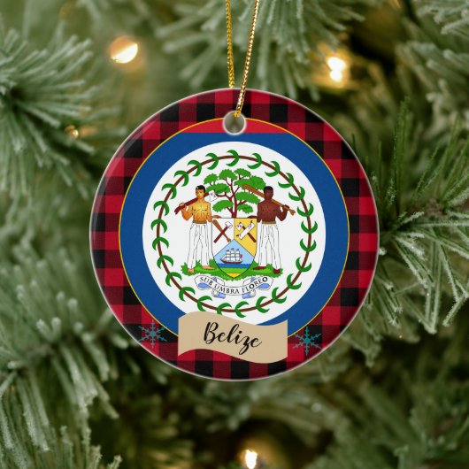 Belize, rode buffelvlek en Belize vlag Keramisch Ornament (Boom)