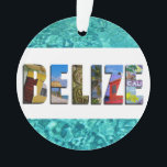 Belize Tropical Beach Blue Ocean Christmas<br><div class="desc">Affichez votre amour pour le pays de Belize cette période de fêtes avec cet ornement de Noël avec des photos d'Ambergris Caye,  Caye Caulker,  et des ruines mayas imposées sur un arrière - plan bleu tropical de l'océan.</div>