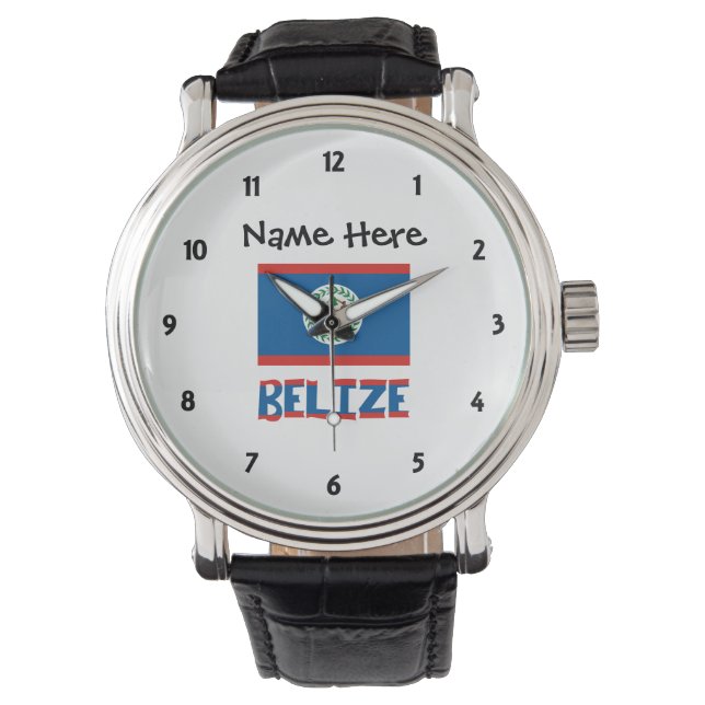 Belize Vlag gepersonaliseerd Horloge (Voorkant)