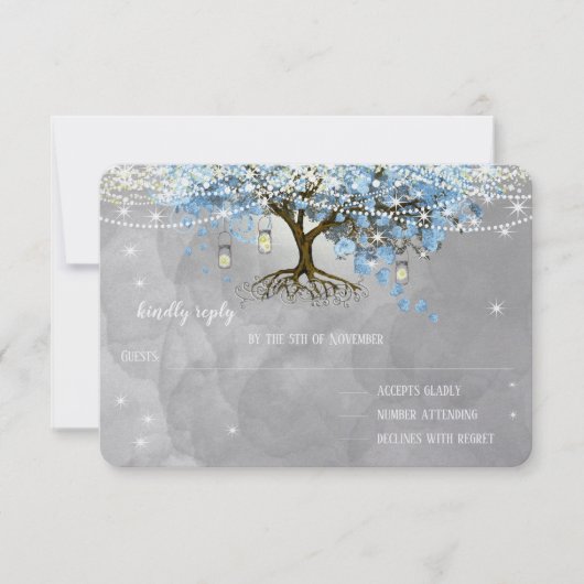 Bell Blue Heart Leaf Tree RSVP Kaartje (Voorkant)