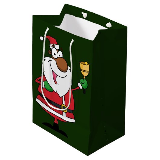 Bell Ringing Black Santa Claus Medium Cadeauzakje (Voorkant Gekanteld)