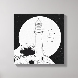 Bell Rock vuurtoren zwart-wit Canvas Afdruk