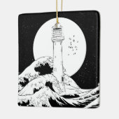 Bell Rock vuurtoren zwart-wit Keramisch Ornament (Links)