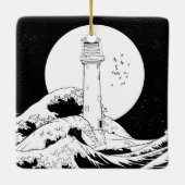 Bell Rock vuurtoren zwart-wit Keramisch Ornament (Achterkant)