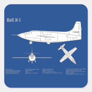 Bell X-1 - Vliegtuigblauwdrukplannen ABD Vierkante Sticker