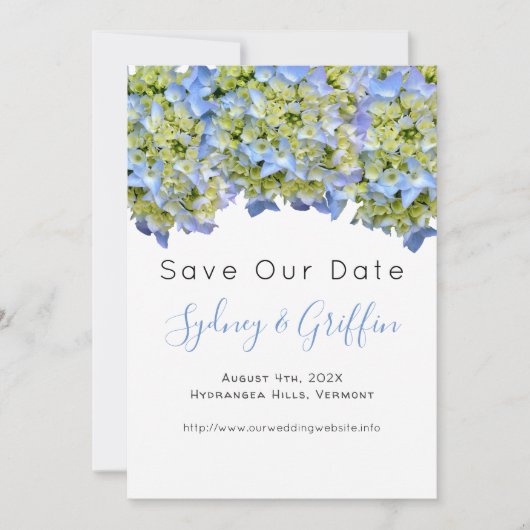 Bella Blue Hydrangea bespaart onze Date Flat Cards (Voorkant)