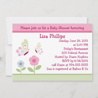 Bella Butterfly en Flowers Baby shower Invitation Kaart