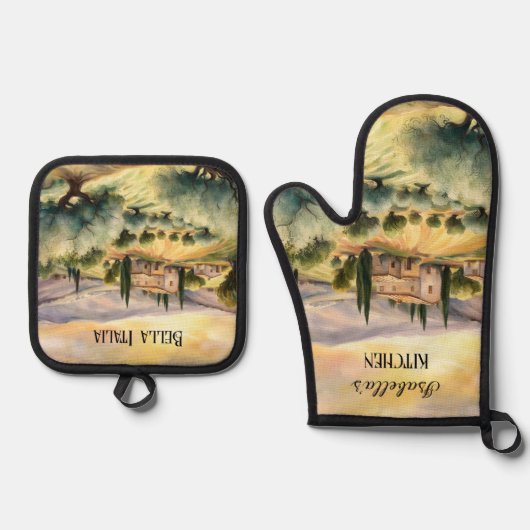 Bella Italia Toscaans Landschap Italiaans Ovenwant & Pannenlap Set (Voorkant)