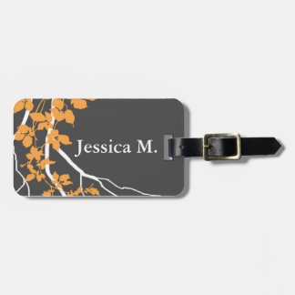 Bella Swirling Vines Blossom charcoal tangerine Bagagelabel