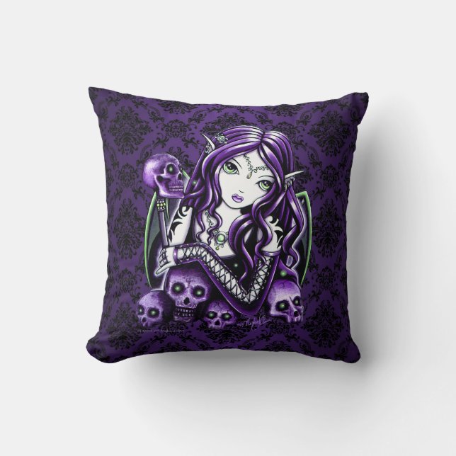 Belladonna Gothic Paars Skull Fairy Sierkussen (Voorkant)