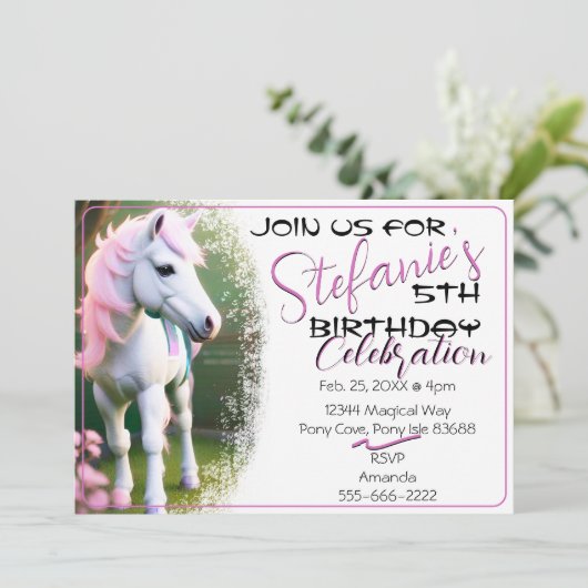 Belle 3D Spirit Pony 17 Anniversaire Invitation (Debout devant)