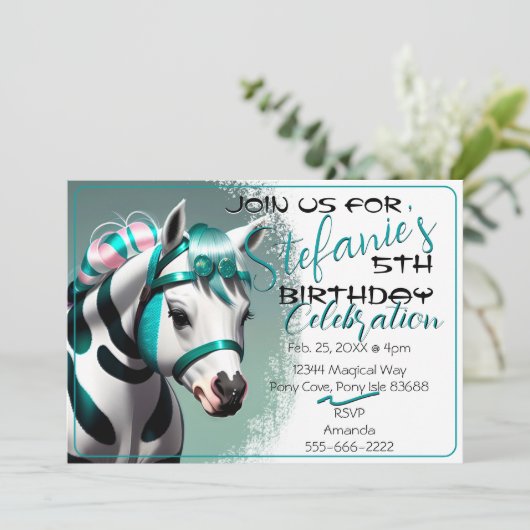 Belle 3D Spirit Pony 7 Invitation Anniversaire (Debout devant)