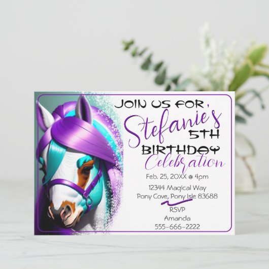 Belle 3D Spirit Pony 9 Invitation Anniversaire (Debout devant)