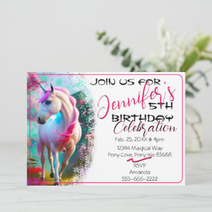 Belle 3D Spirit Unicorn Pony 33 Invitation Anniver